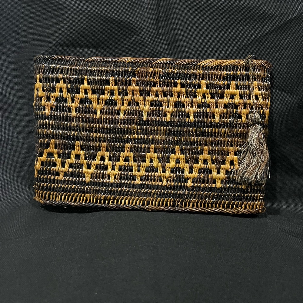 Handcrafted Black and Tan Woven Clutch